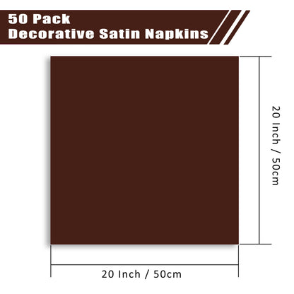 VACVELT 50 Pack Chocolate Brown Satin Napkins 20x20 Inch Wedding Decorative Dinner Square Table Napkins for Restaurant Graduation Party