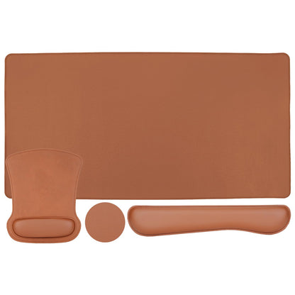 MOSISO Keyboard Mouse Pad Set, PU Leather Large Gaming Mousepad&Keyboard Wrist Rest&Mouse Wrist Rest&Coaster, Ergonomic Non-Slip Mousepad&Easy Typing Cushion with Memory Foam for Home Office, Brown