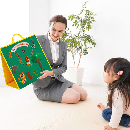 Topwon Felt Board, Folding Flannel Playboard Preschool Toddler Stories Boards, Animal Story Learning Double-Side Stand Flannel Board (Not Including Animal Felt)