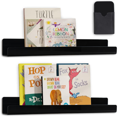 CONIJIWA 2 Pcs Magnetic Book Shelf for Whiteboard with Magnetic Pen Holder, Heavy Duty Acrylic Magnetic Shelves for Classroom Furniture,Office, Refrigerator,School Supplies-Black