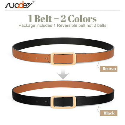 SUOSDEY Women Reversible Leather Belts for Jeans Pants Dresses Ladies Fashion Belts with Gold Buckle,Width 0.9"