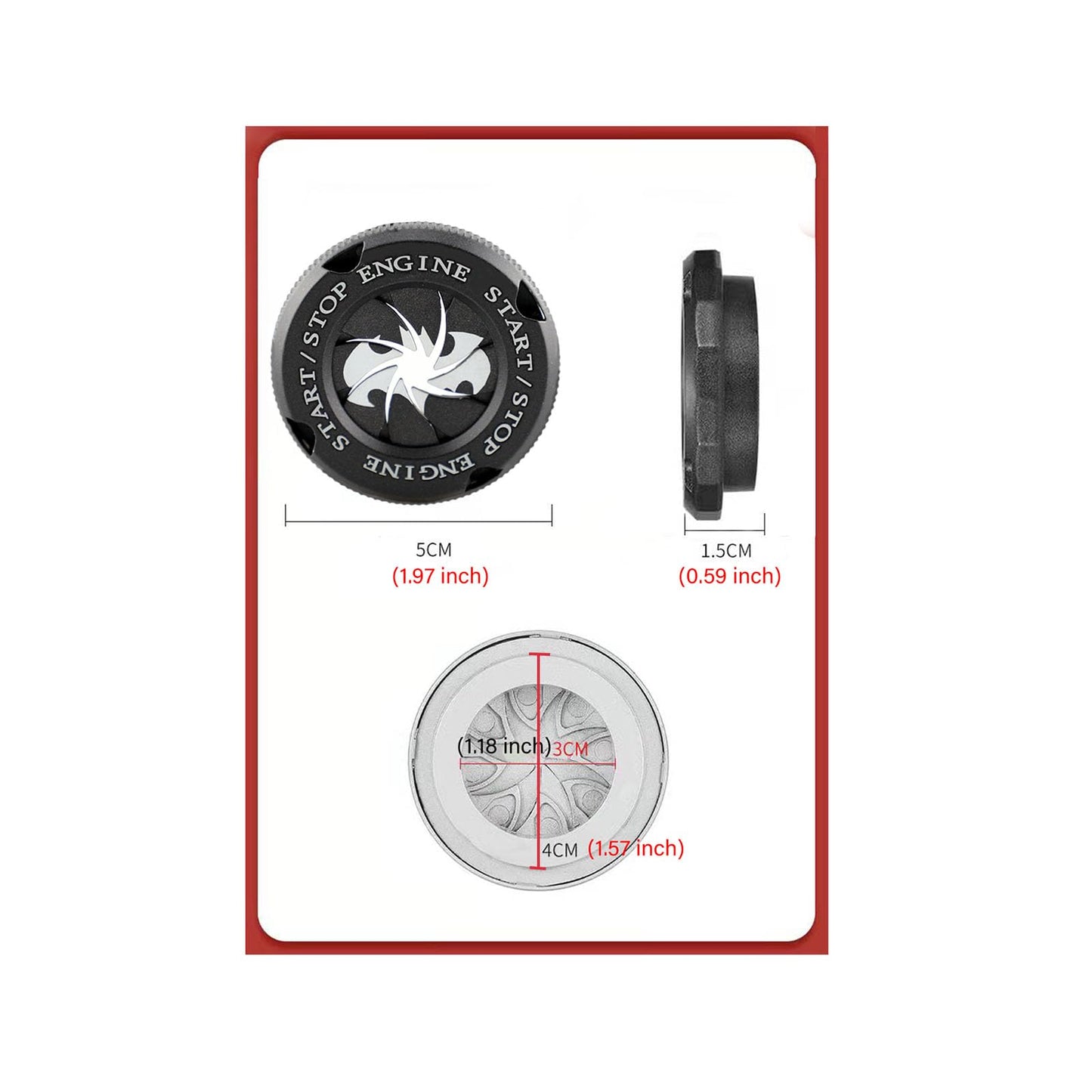 Bat Rotary Car Push Start Button Cover, Engine Start Stop Button Cover Interior Accessories, Anti Scratch Universal Protective DIY Decoration, Gift for Men (Bat Black)