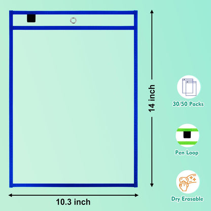 50-Pack Modern Multi-colored Letter Size Dry Erase Pocket Sleeves, 10x14 Ticket Holders