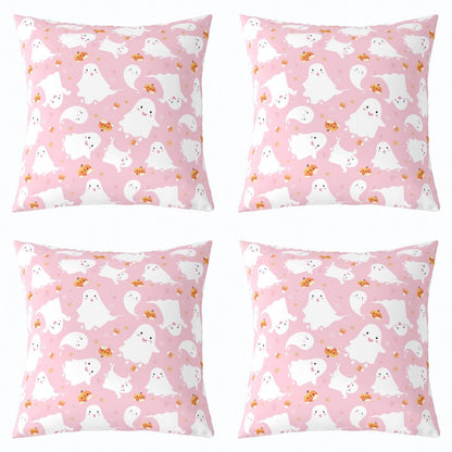 Feelyou Kids Pink Ghost Throw Pillow Covers 20"x20" Set of 4 Soft Kawaii Halloween Pillow Cases Cushion Covers Cute Trick or Treat Decorative Throw Pillowcases Women Men Cushion Cases