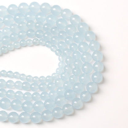 8MM 46PCS Natural Stone Light Blue Chalcedony Loose Beads for Jewelry Making DIY Bracelet Necklace
