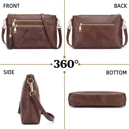 HAYRVANE Crossbody Bags for Women,Vegan Leather Cell Phone Purse with Tassel Multi Pocket Travel Shoulder Handbags Coffee