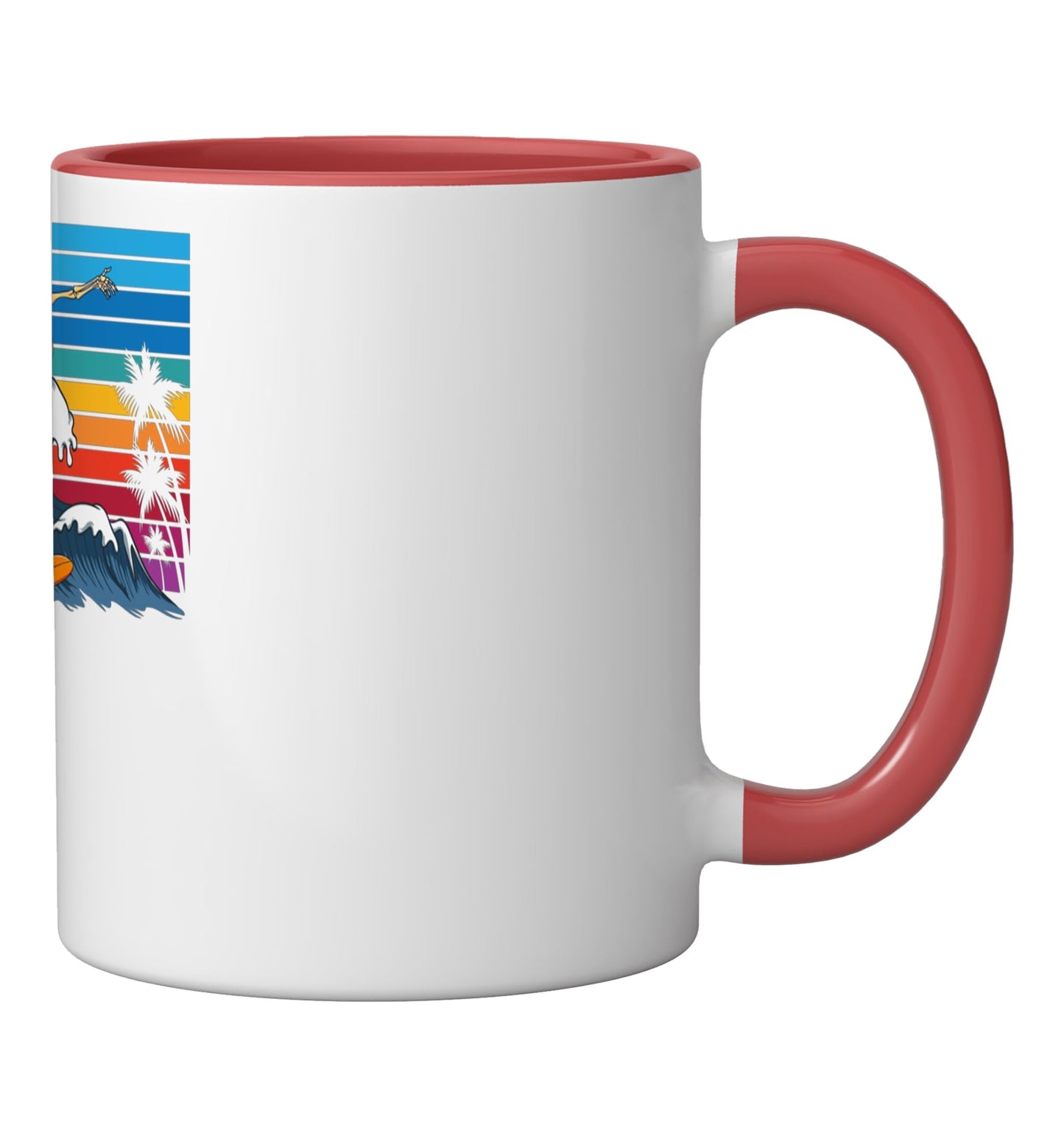 Skeleton Surfing Halloween Hawaii Hawaiian Funny Surfer Ceramic Mug, Red/White