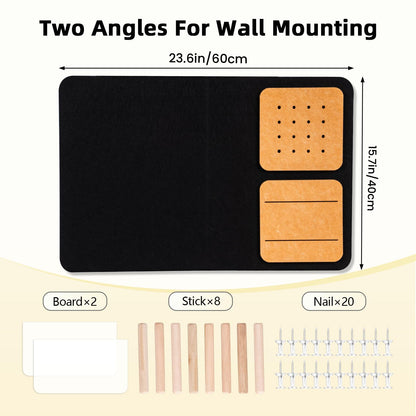 Wall Organizer Bulletin Board with Shelves and Key Holder, 2-in-1 Felt Pin Board for Photos, Notes, Keys and Small Accessories, Memo Board for Home Office Dorm, Black/Tan, 15.7"x23.6"