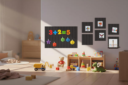 12 Pack Bulletin Boards 48" x 36" Alternative Cork Board for Office,Built-in Storage Device，Large Cork Boards for Walls ， Felt Wall Tiles, Contains Removable Security Stickers and PushPins (V-Black)