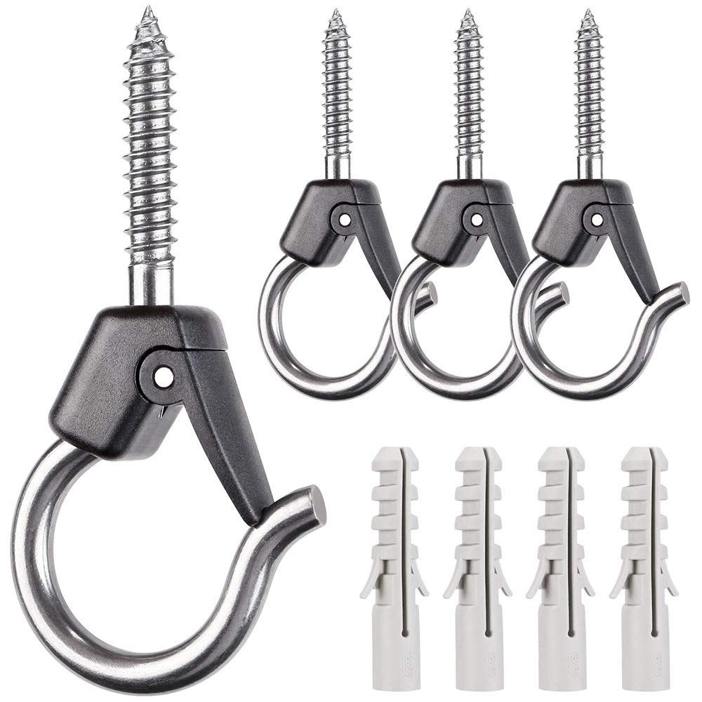 BeneLabel 4Pcs Wall Mount Ceiling Plant Hanger Hooks, Outdoor Hanging Brackets for Hanging Plant Light Outdoor Wire Fairy Lights Wind Chimes Bird Feeders, Safety Buckle Design, 4 1/4"