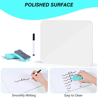 12 Pack Small White Board Dry Erase Boards Classroom Teachers Pack Mini White Boards 9" x12” Personal Whiteboards for School Students Supplies Lapboards l 12 Mini Erasers， 12 Makers Included (12)