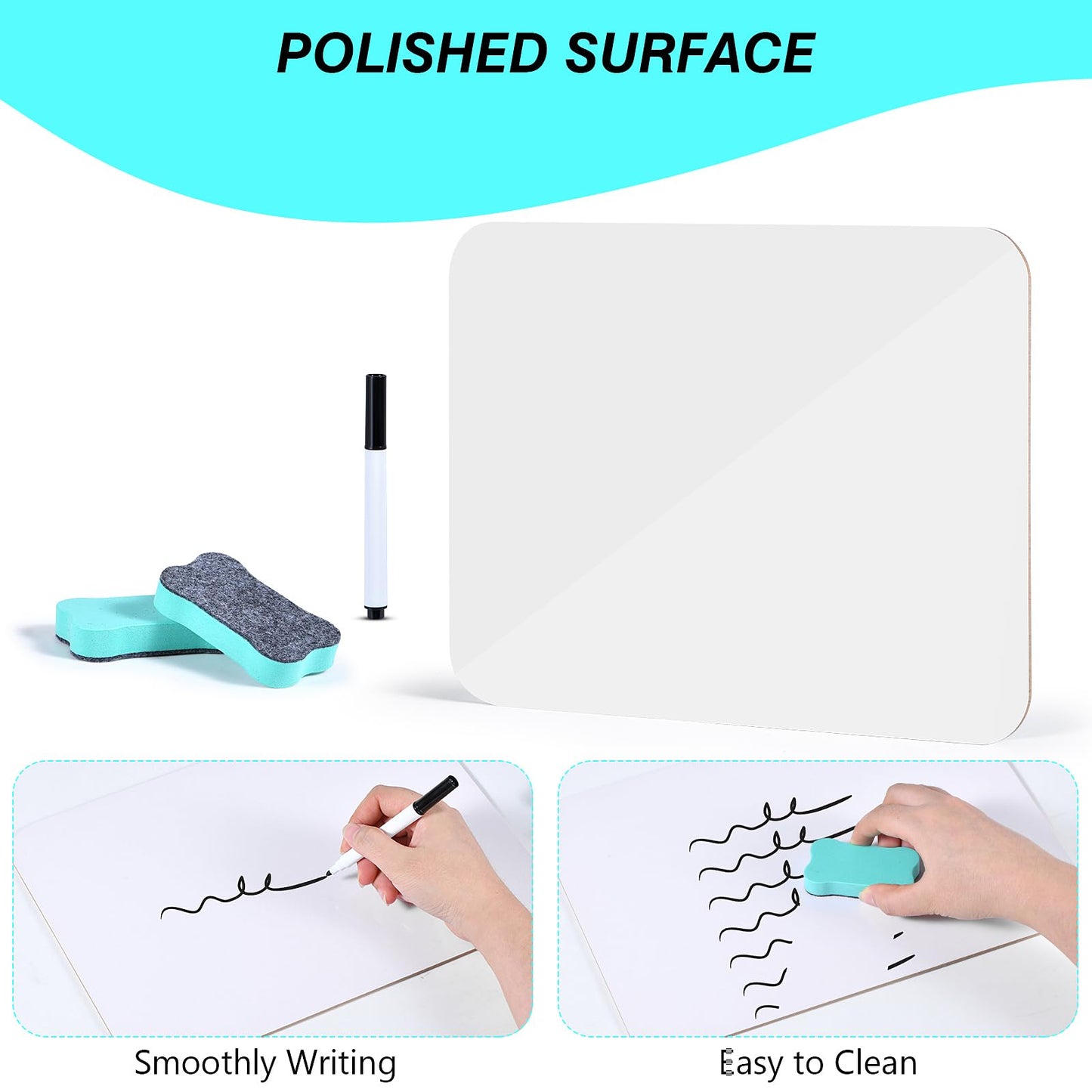 24 Pack Small White Board Dry Erase Boards Classroom Teachers Pack Mini White Boards 9" x12” Personal Whiteboards for School Students Supplies Lapboards l 24 Mini Erasers， 24 Makers Included (24)