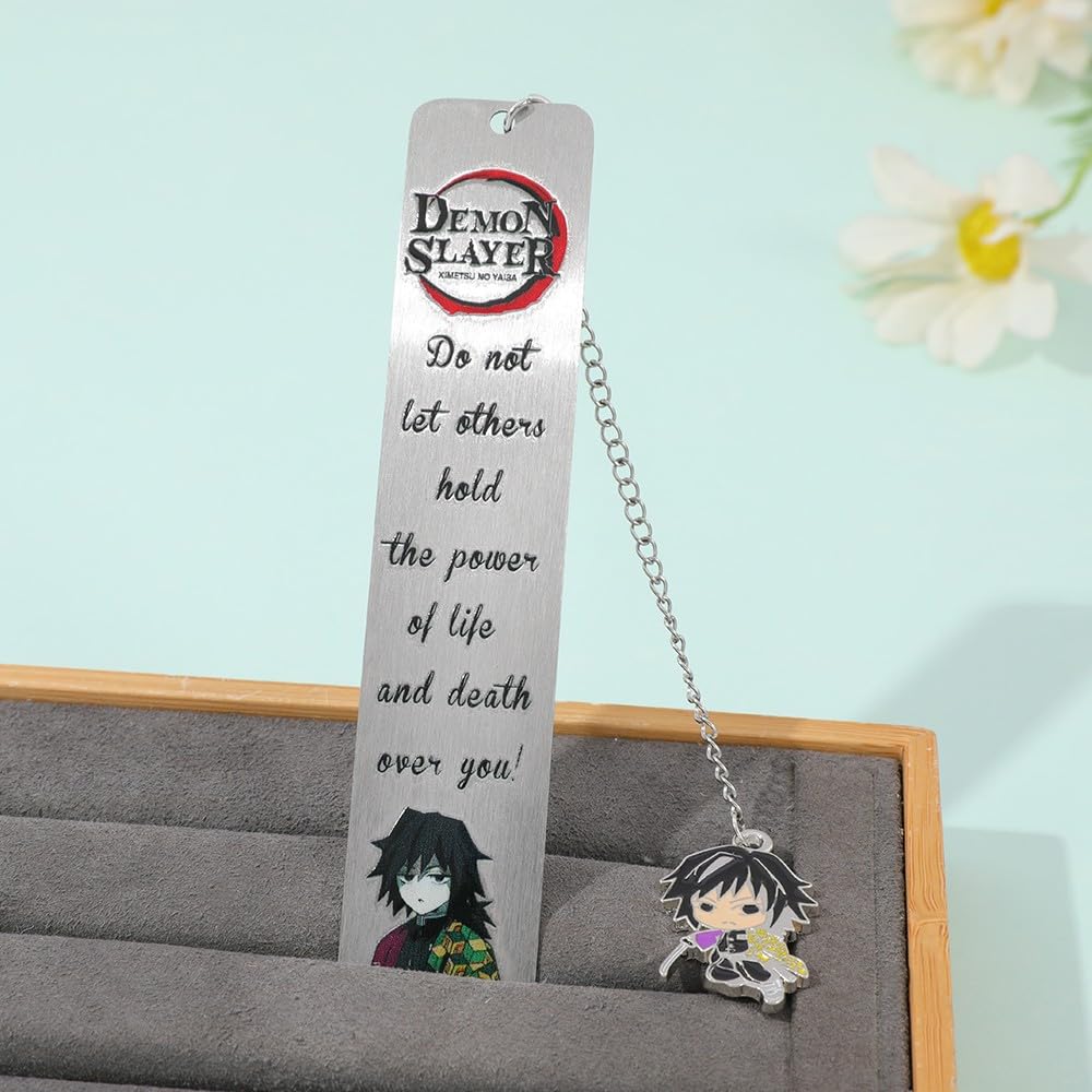 Demon Kamado Bookmark Page Mark, Anime Tanjiron Zenitsu Giyuu Kyoujurou Figure Hollowed-Out Metal Book Mark Reading Tool, Stationery Gifts for Reading Lovers Bookworm (4pcs)