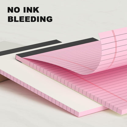 6pcs Small Note Pad 5x8 College Ruled Pink Legal Pads Paper Notepads 6 Pack Study Back Writing Pads 5 x 8 Legal Pads Perforated Narrow Ruled Pads of Paper Pink
