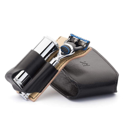 MÜHLE Travel Florentine Leather Silvertip Fibre 5-Blade Razor Luxury Shaving Kit