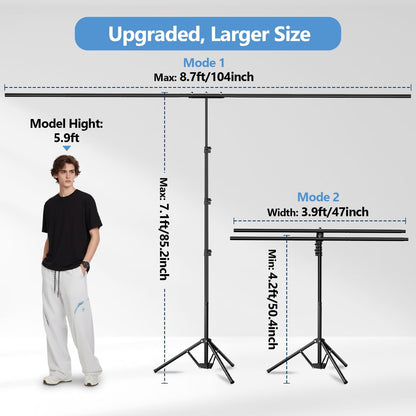 EMART 2-in-1 T Shape Backdrop Stand 8.7x7ft(WxH), Portable Photo Backdrop Stand Kit with Carring Bag and 6 Clamps, Adjustable Double Crossbar Green Screen Banner Holder for Party, Weeding, Photo Booth