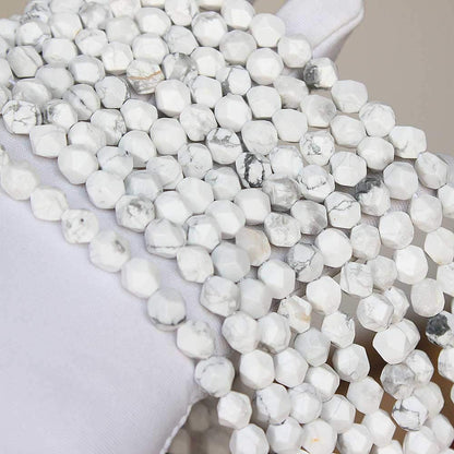 MJDCB Best Sellers Natural Stone Beads Faceted Polygon White Howlite Crystal Energy Stone Healing Power for Jewelry Making(8mm)