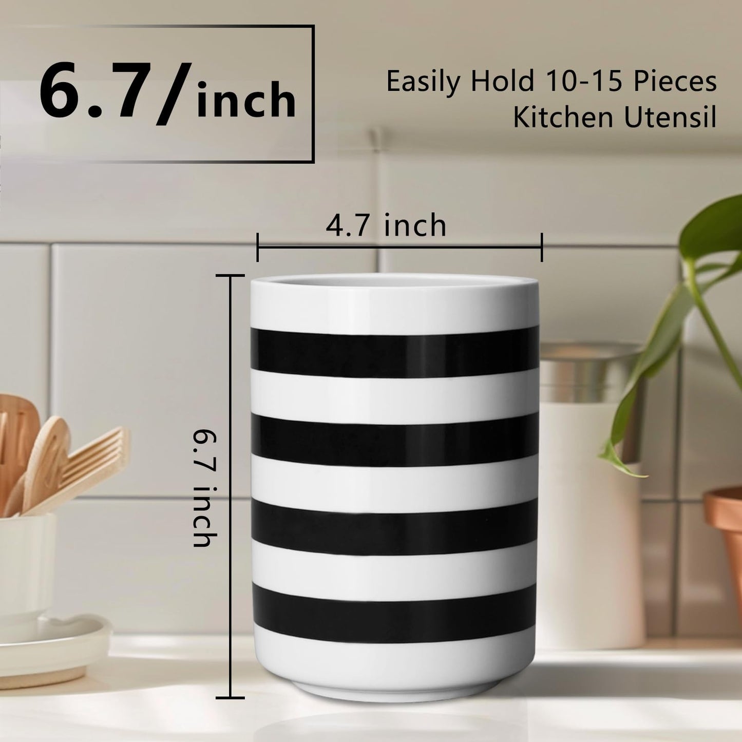 Sunddo Kitchen Utensil Holder, 6.7" Large Utensil Crock, Utensil Holder for Kitchen Counter, Ceramic Farmhouse Utensil Organizer for Kitchen Decor