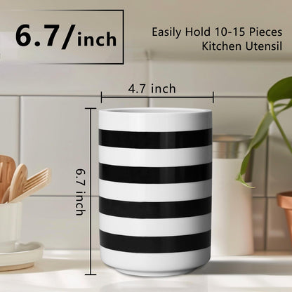 Sunddo Kitchen Utensil Holder, 6.7" Large Utensil Crock, Utensil Holder for Kitchen Counter, Ceramic Farmhouse Utensil Organizer for Kitchen Decor