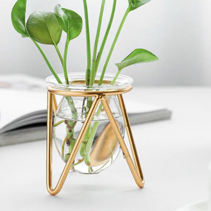 Homoyoyo Glass Planter with Gold Metal Stand, Decorative Hydroponic Vase Bulb for Desktop Plant Holder, Succulent Flower Arrangement Terrarium for Home and Office Décor