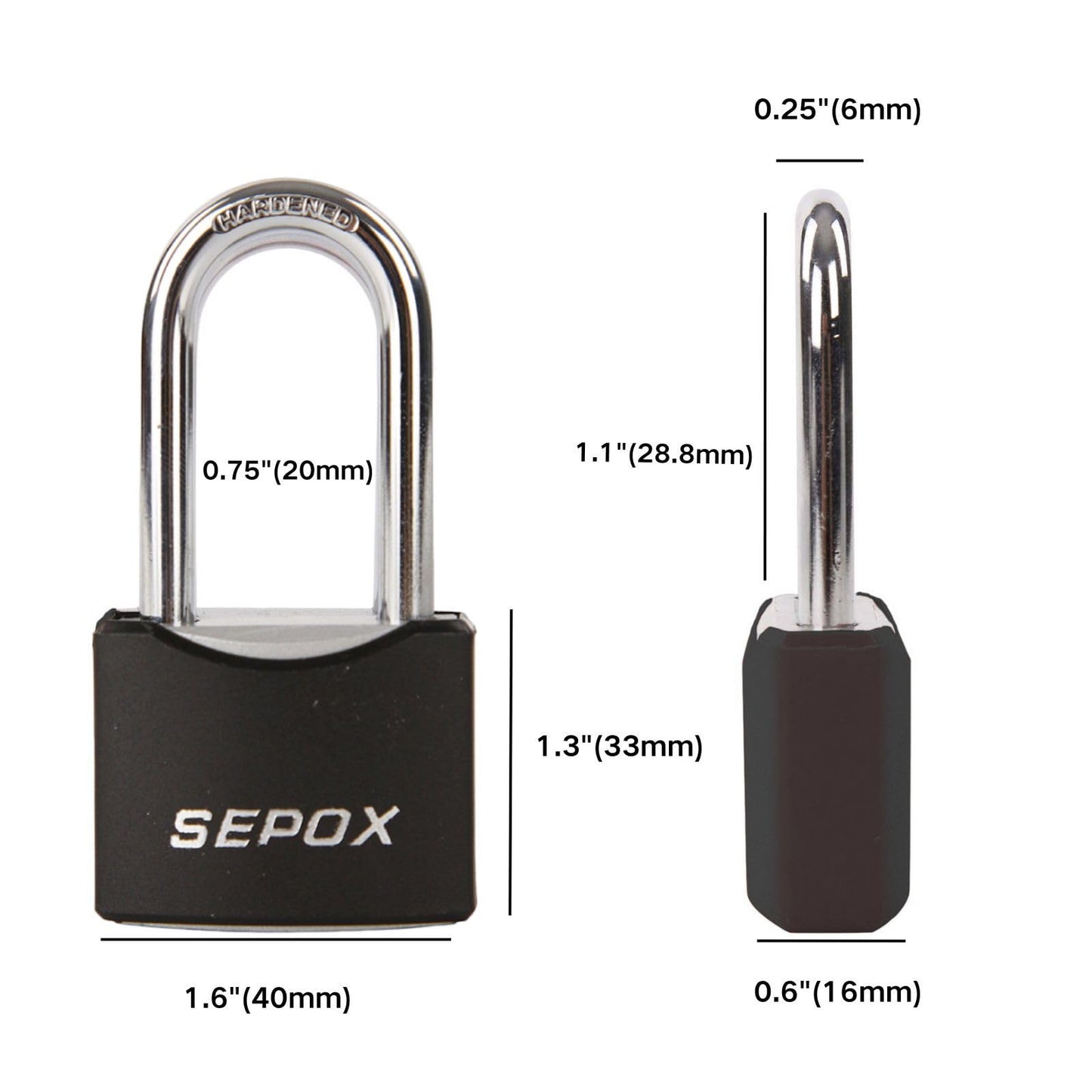 SEPOX® Twins 1-9/16" All-Weather Outdoor Padlocks Keyed Alike, Long Shackle, Solid Steel Lock, Heavy-Duty with Black Cover, Design for Gate Fence Cabinet Toolbox School Gym Locker with 2pcs Same Key
