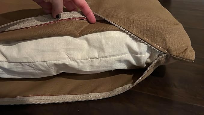 Natural Cotton Canvas Dog Bed – Raw Cotton Filled Pet Cushion Insert, Breathable Eco-Friendly Dog Mattress, Durable Washable Cover with Zipper (Medium Brown, Small 36"x22"x3")