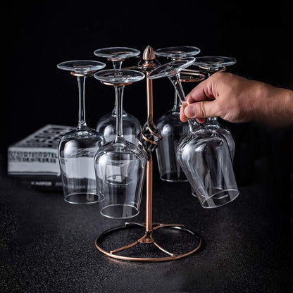 QPIX DIGITAL Wine Glass Rack, Bronze, Elegant Countertop Stemware Storage with 6 Hooks, Easy Assembly, Durable, 11"W x 11"L x 6"H