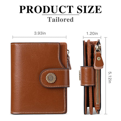 FALAN MULE Genuine Leather Small Wallet for Women, RFID Blocking, Compact Size, Brown
