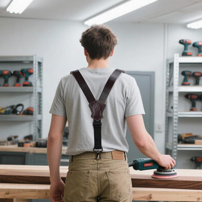 WELKINLAND Heavy-Duty Buffalo Leather Work Suspender, 1.5"-Wide Brown Leather Suspenders for Man, Top-Grain Leathers Suspender Man Belt Loop for Jeans, Genuine Leathers Suspenders for Men Western
