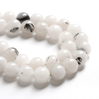 8MM 46PCS Natural Stone Ink Spots Jade Loose Beads for Jewelry Making DIY Bracelet Necklace