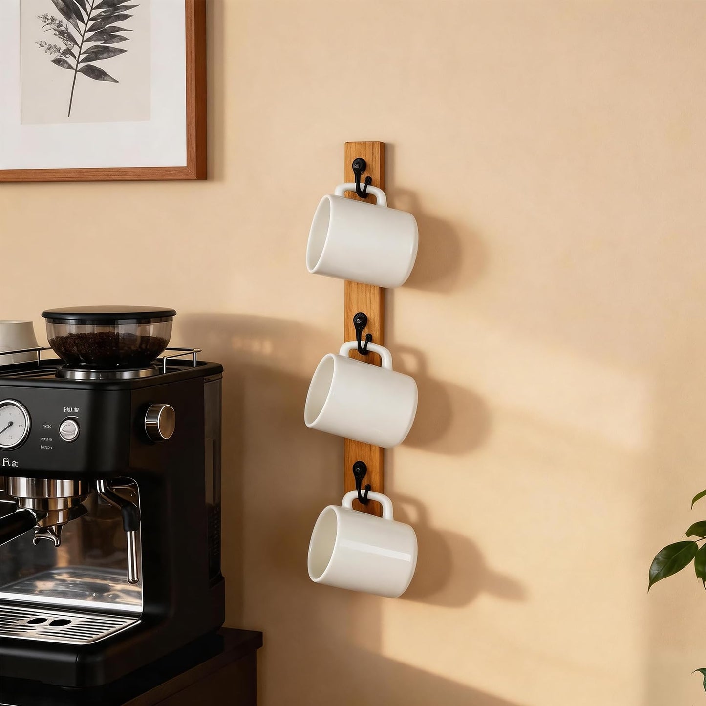 Yohsnor Coffee Cup Rack Wall Mounted – Stylish Mugs and Cups Holder for Space Saving Home, Kitchen, Office Décor – Ideal Mug Display Rack – Hanger Shelf Organizer for Small Spaces
