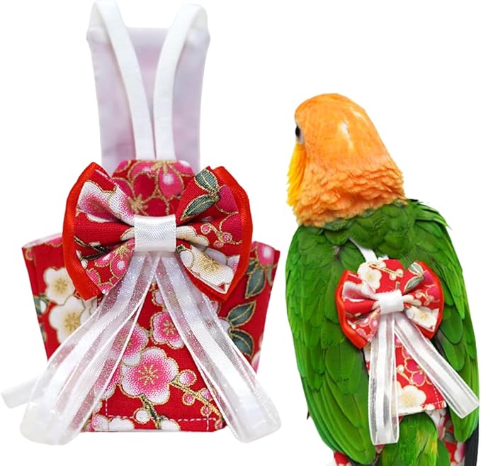 Bird Diaper Cockatiel Clothes Flight Suite, Reusable Parrot Nappy with Waterproof Inner Layer, Cute Pigeon Pants Urine Wet Suit Costume for Conure Macaw (Red,Sulphur-Crested Cockatoo)