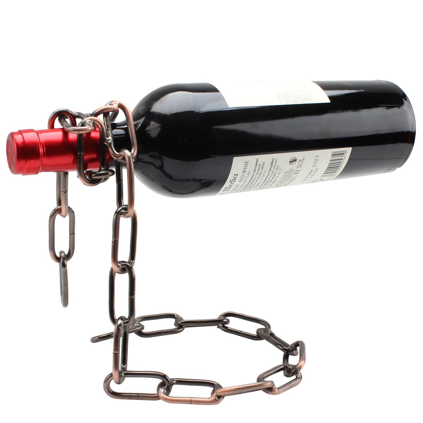 TBWHL Novelty Magic Wine Bottle Holder Floating Steel Link Chain Wine Bottle Rack/Holder - Holds Bottles in the Air, Unique Levitating Wine Bottle Stand for Home Bar, Kitchen, or Party Deco（Brown）