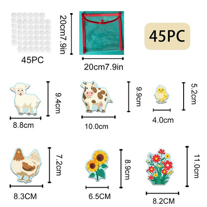 BEUNITONE 45-Pcs Zoo Farm Animal Felt Storyboard with Felt Background fabric-11 x 9 inches Flannel Board Stories for Interactive Storytelling Play Activity Kits-Elephant,Panda,Giraffe,Lion,Tiger