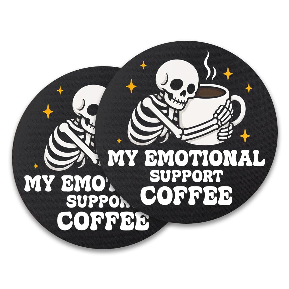 UWXQOJ Emotional Support Coffee Coasters Set of 2, Cute Skeleton Mug Rug Coaster for Drinks Mug Coffee Cup Tumbler, Gothic Drink Coaster for Office Home, Cup Mat for Coworker Friends