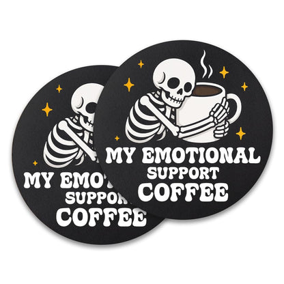 UWXQOJ Emotional Support Coffee Coasters Set of 2, Cute Skeleton Mug Rug Coaster for Drinks Mug Coffee Cup Tumbler, Gothic Drink Coaster for Office Home, Cup Mat for Coworker Friends