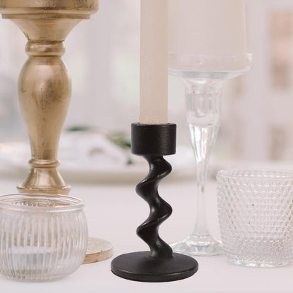Aglary 2PCS Matte Black Spiral Iron Taper Candlestick Holders – Stylish Table Centerpieces for Wedding, Anniversary, Party & Home Decor, Durable Gift with Anti-Slip Design