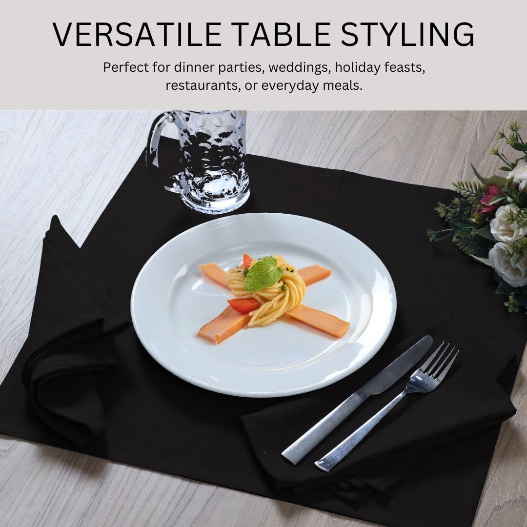 WEAVOO 100% Cotton Dinner Napkins Set of 12 - Soft Absorbent Durable Washable Table Napkins - for Dining Weddings Parties Restaurants Holidays Easter Everyday Use - 18x18 inch Cloth Napkins Black