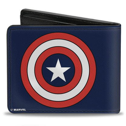 Buckle-Down mens Buckle-down Pu Bifold - Captain America Shield Full Color Navy Bi Fold Wallet, Multicolor, One Size US