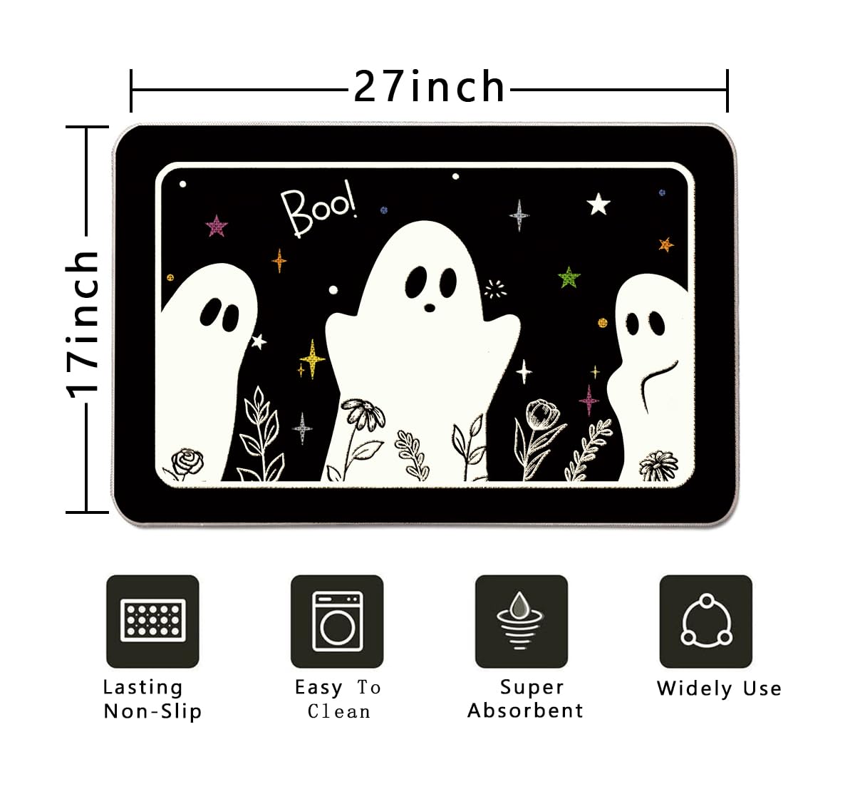 QIONG MENG Halloween Door Mat Rug Ghost Decorative Glow in The Dark Doormats Luminous Entrance Rugs Floor Front Mats for Farmhouse Home Kitchen 17 x 27 Inch