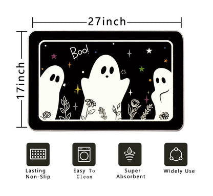 QIONG MENG Halloween Door Mat Rug Ghost Decorative Glow in The Dark Doormats Luminous Entrance Rugs Floor Front Mats for Farmhouse Home Kitchen 17 x 27 Inch