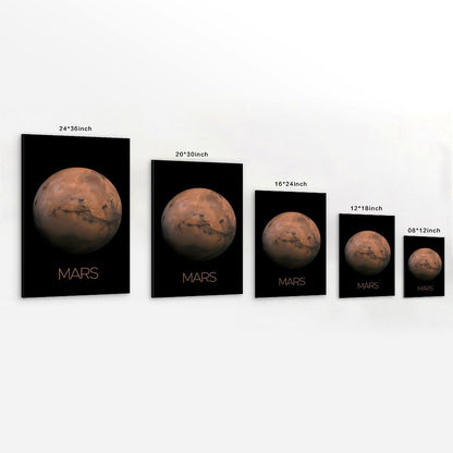 Solar System Planets Canvas Wall Art - Mars Planet Space Poster for Kids Room Bedroom Classroom, STEM Educational Astronomy Decor, Science Gift for Boys Girls, 12x18 Inch Framed