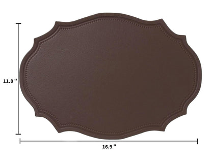 Double-Texture Faux Leather Oval Placemats Set of 6 Washable Heat Insulation Mats Watertight and Non-Slip for Home Kitchen 、Coffee Shops、Restaurants(Brown)