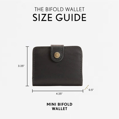 Portland Leather Goods Women's Mini Bifold Wallet – Slim, Palm-Sized Design with Secure Snap Closure, 2 Card Slots, 2 Cash Slots & Zippered Coin Pocket – Black