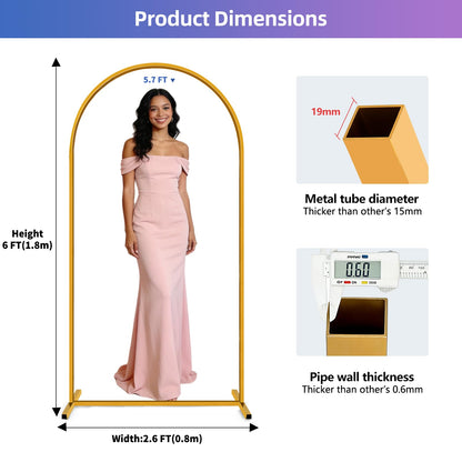 Hemmotop 6FT Arch Backdrop Stand for Party, Ceremony, Metal Arch Frame with Ground Stakes, Gold Photo Back Drop Stand for Bridal Shower, Birthday, Photo Booth, Garden Decoration, Baby Shower