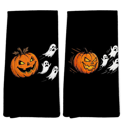 EGBTL Halloween Pumpkin Ghost Kitchen Towels, Halloween Hand Towels for Bathroom Decor, Funny Spooky Pumpkin Ghost Black Dishcloths Dish Towel for Kitchen 16x24 Inches Set of 2