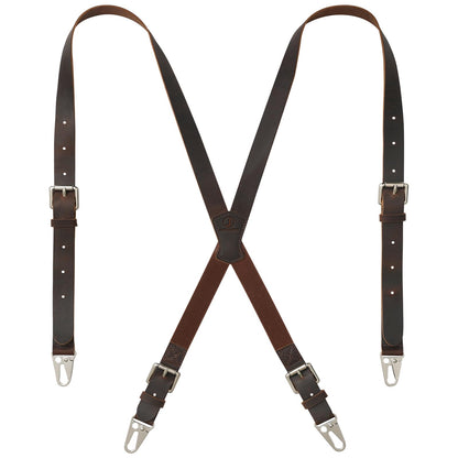 Jack&Chris Genuine Leather X-Shaped Suspenders for Men, Solid 1 Inch Wide Adjustable Heavy Duty Suspenders with Sturdy Clips, Men Accessories For Jeans, Red Brown