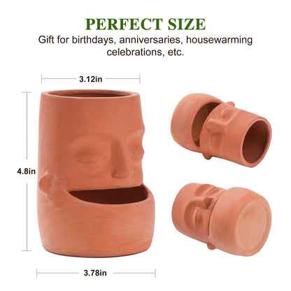 Maveite Terra Cotta Face Succulent Pots Planter Clay Pot Pretty Tribe Face Planter Holder Indoor Flower Pot Crafts Breathing Terracotta Planter DIY Decorative Beautiful Home Housewarming Gift