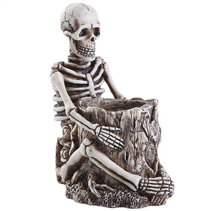 RUITASA Skull Pen Holder & Makeup Brush Holder - White, Desktop Small Skull Design for Halloween Home Office Desk Storage & Decoration