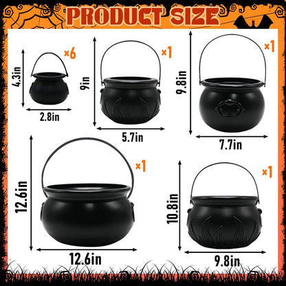 Witch Cauldron Halloween Decoration, 10 in 1 Package Large Black Plastic Candy Bowl Set, Cauldron Kettle Candy Holder Containers for Halloween Party Decor & Trick-or-Treat Bowl